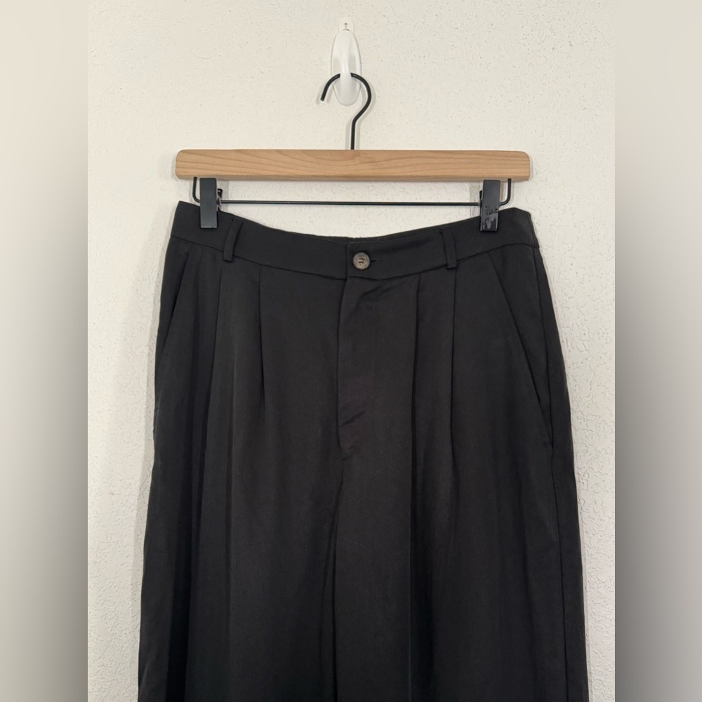 Reformation Mason Cropped Pleated Wide Leg High Rise Trouser Pant Black 6 NEW - Picture 4 of 8